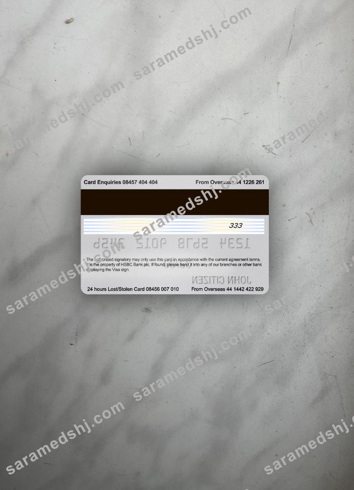 United Kingdom HSBC visa classic card photolook back